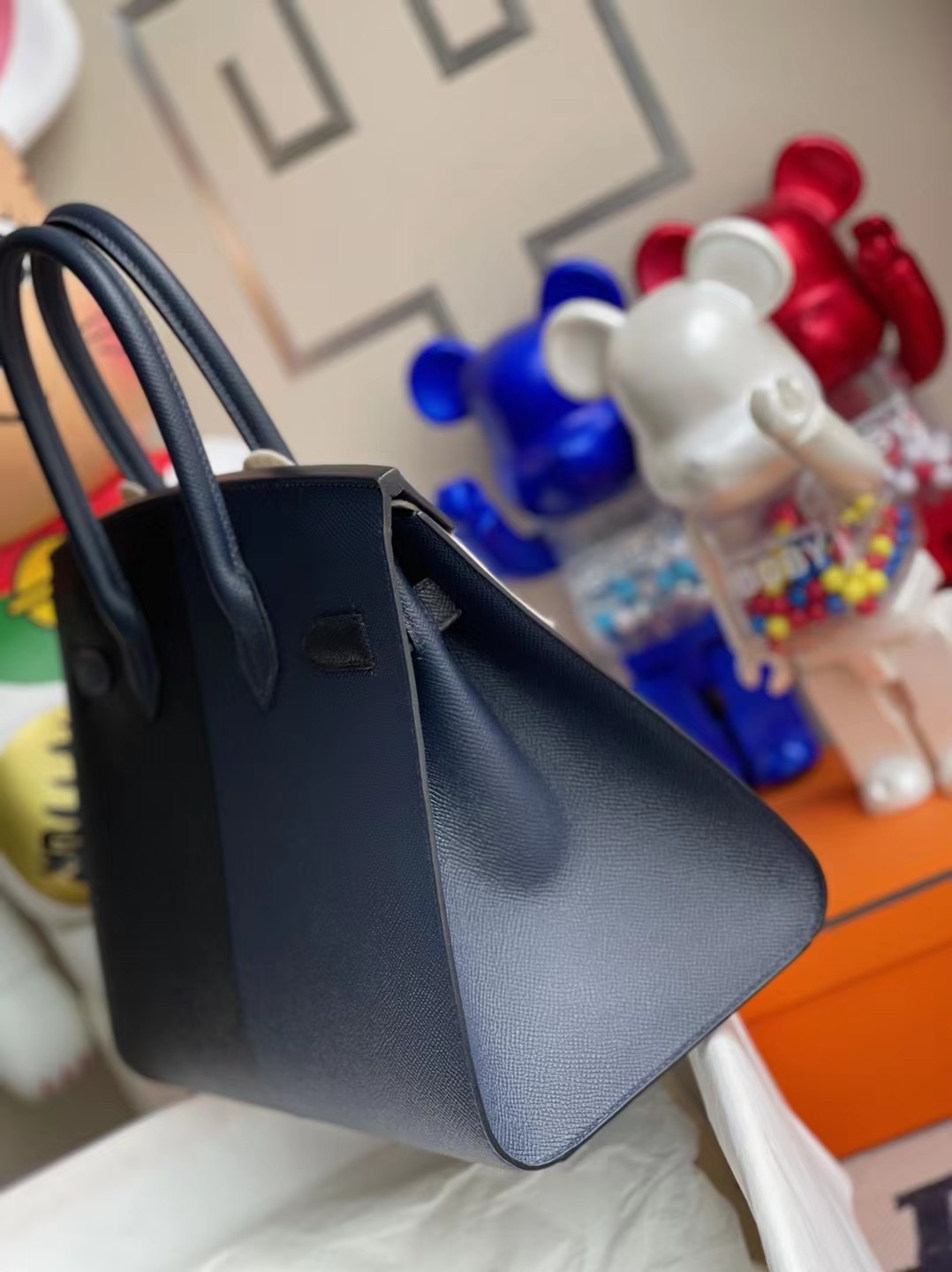 Hermes Birkin 30cm 外縫三拼色 89 Noir 2Z Blue Nuit 午夜藍 內拼 B3 坦桑尼亞藍 金扣