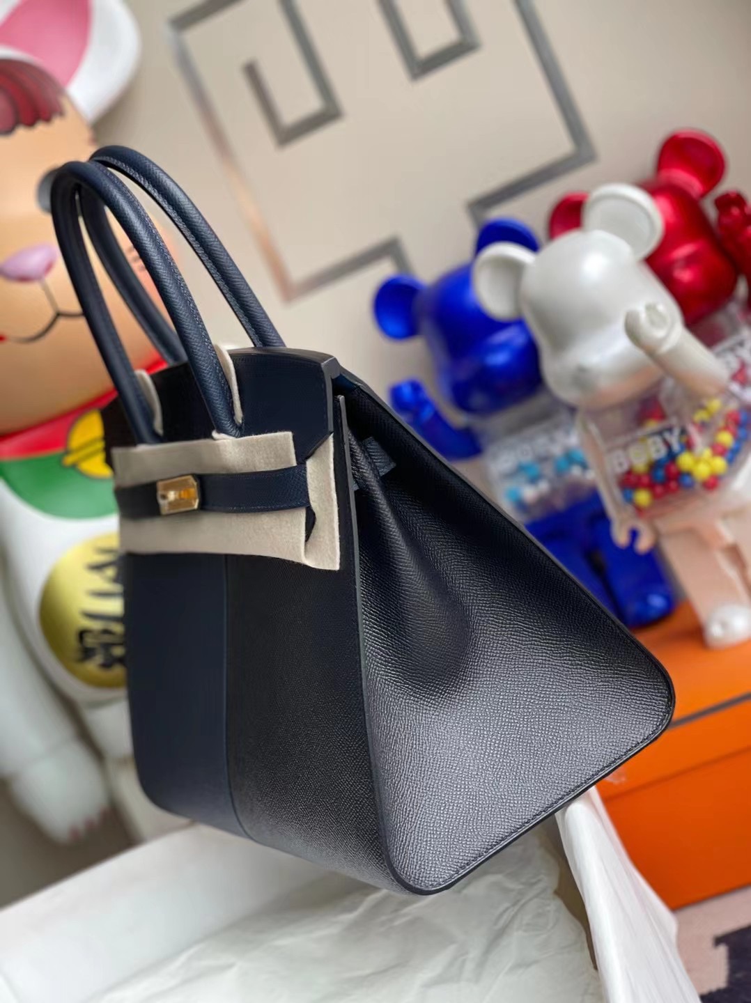 Hermes Birkin 30cm 外縫三拼色 89 Noir 2Z Blue Nuit 午夜藍 內拼 B3 坦桑尼亞藍 金扣