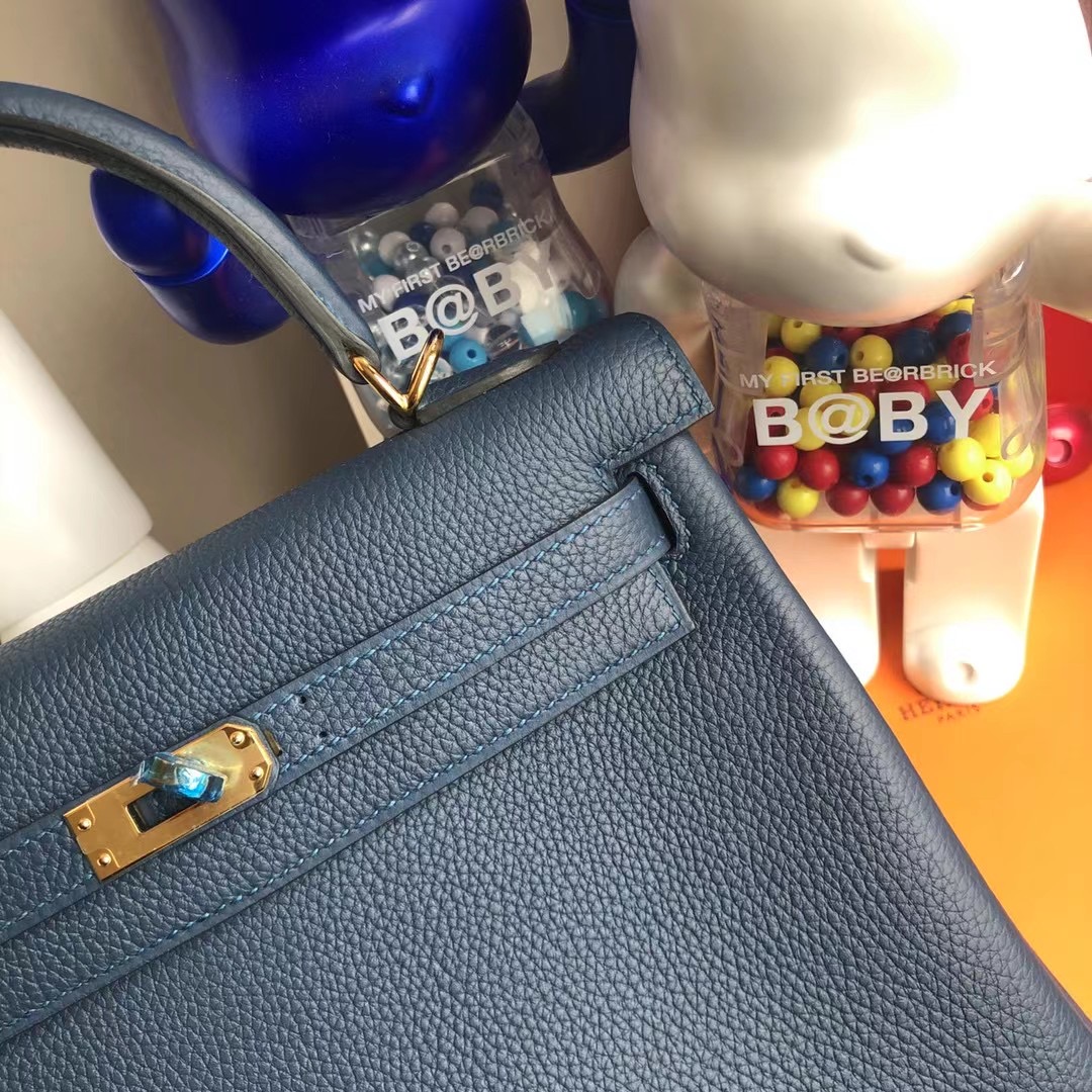 愛馬仕凱莉包多少錢 Hermes Kelly 25cm Togo S4 深邃藍 Deep Blue 全手工縫製 金扣