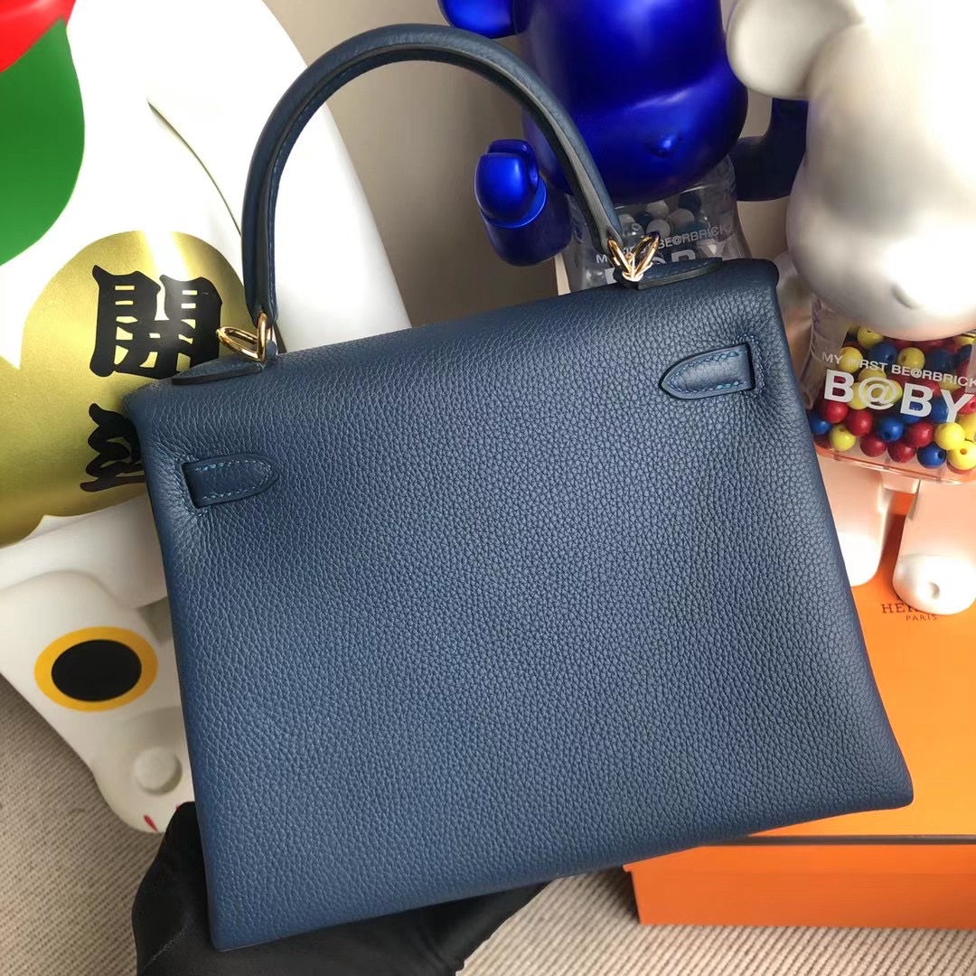 愛馬仕凱莉包多少錢 Hermes Kelly 25cm Togo S4 深邃藍 Deep Blue 全手工縫製 金扣