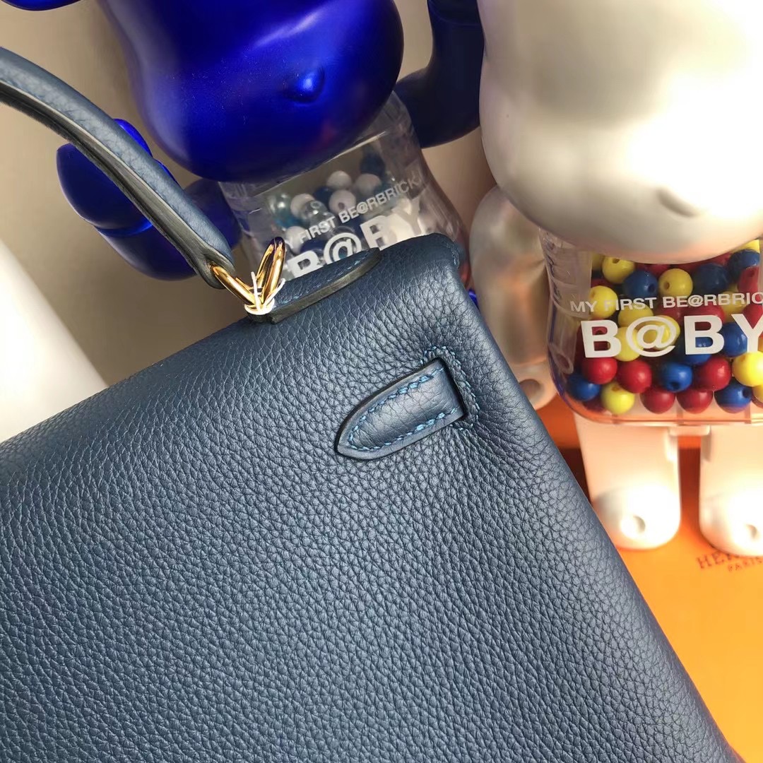 愛馬仕凱莉包多少錢 Hermes Kelly 25cm Togo S4 深邃藍 Deep Blue 全手工縫製 金扣