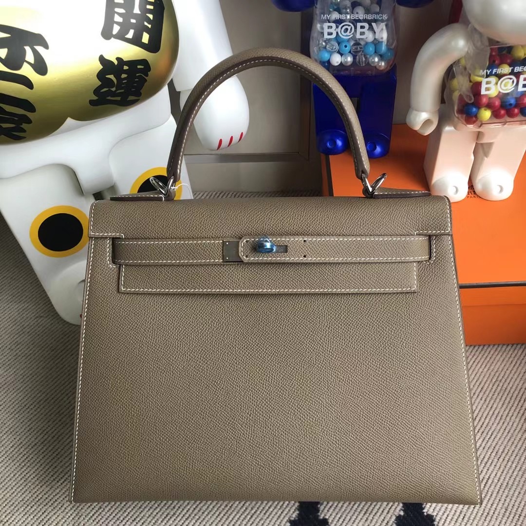 Vancouver Canada Hermes Kelly 28cm Epsom CK18 大象灰 Etoupe 全手工縫製 銀扣