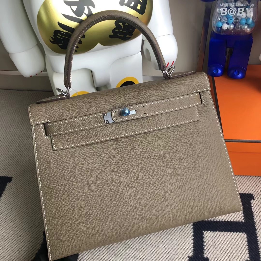 Vancouver Canada Hermes Kelly 28cm Epsom CK18 大象灰 Etoupe 全手工縫製 銀扣