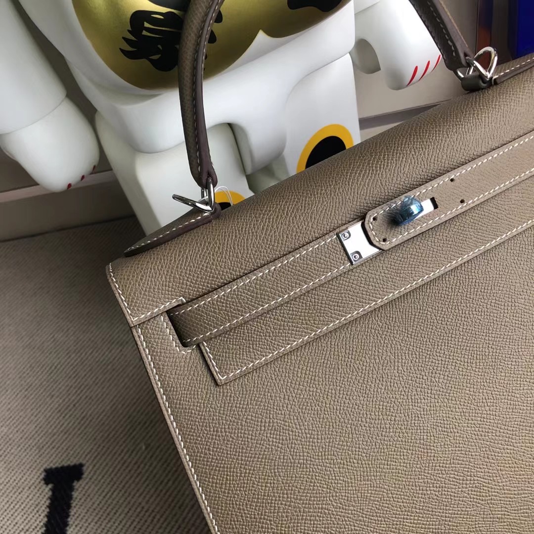 Vancouver Canada Hermes Kelly 28cm Epsom CK18 大象灰 Etoupe 全手工縫製 銀扣