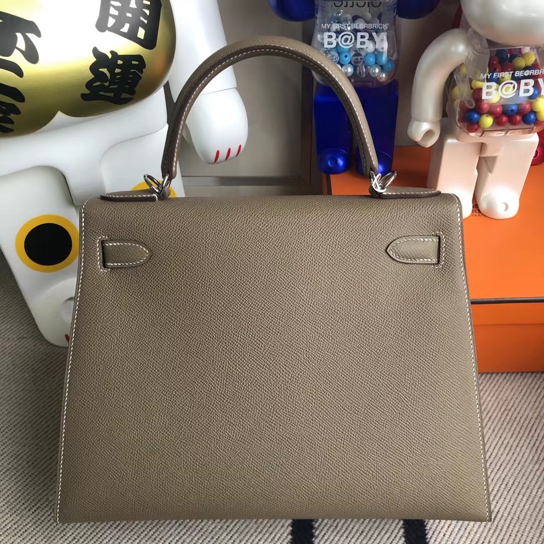 Vancouver Canada Hermes Kelly 28cm Epsom CK18 大象灰 Etoupe 全手工縫製 銀扣