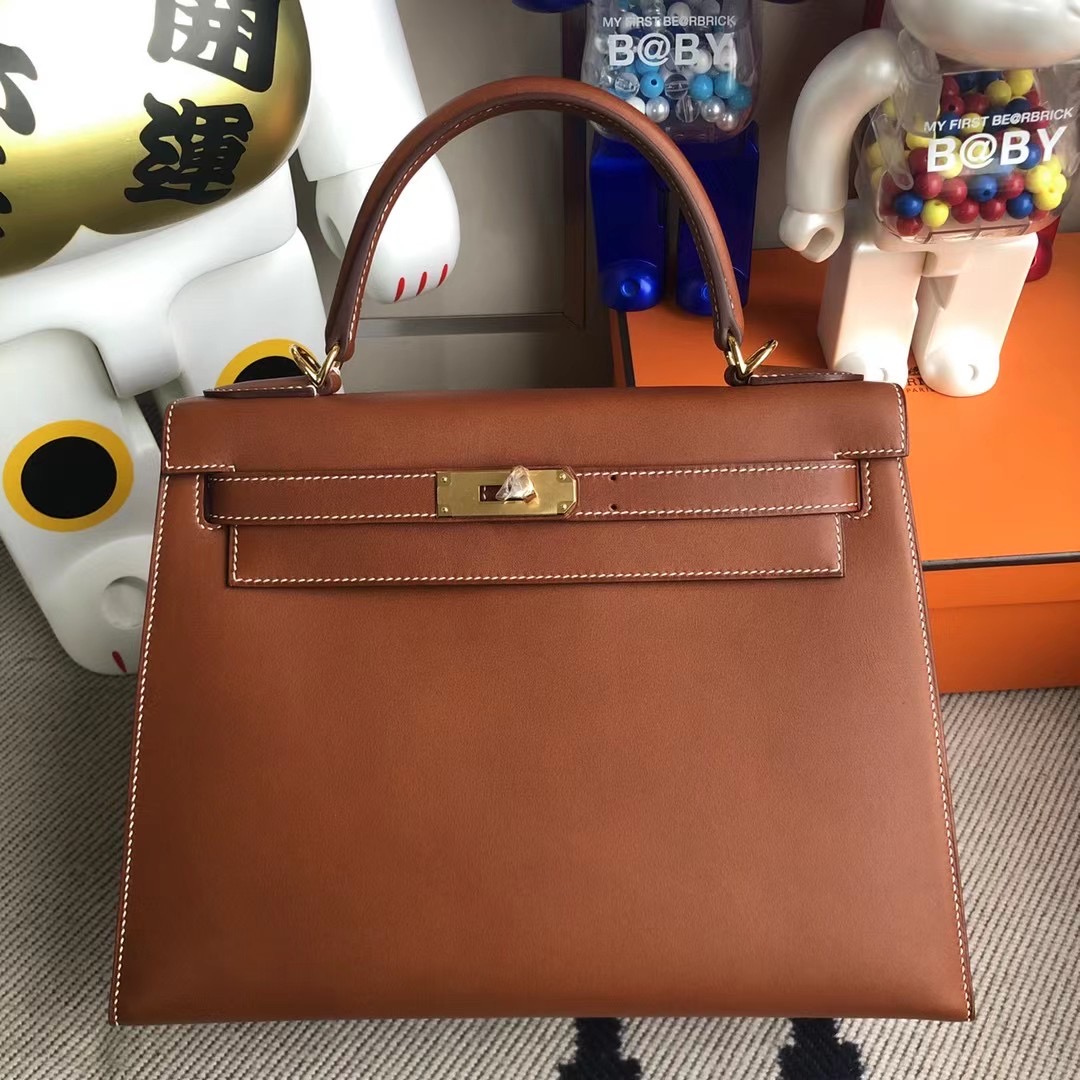 Hermes Kelly 28cm Barenia Natural 馬鞍皮 CC34 Fauve 手工蜜蠟線縫 金扣