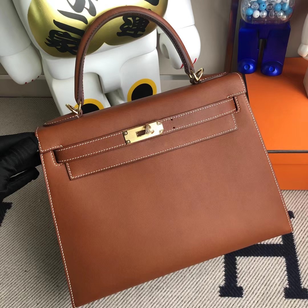 Hermes Kelly 28cm Barenia Natural 馬鞍皮 CC34 Fauve 手工蜜蠟線縫 金扣