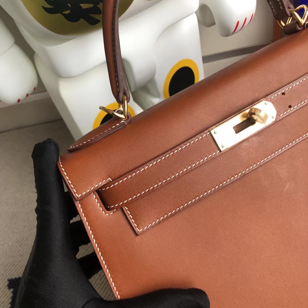 Hermes Kelly 28cm Barenia Natural 馬鞍皮 CC34 Fauve 手工蜜蠟線縫 金扣