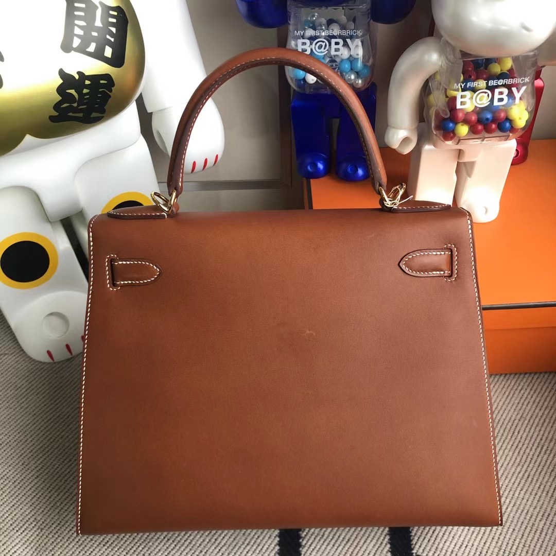 Hermes Kelly 28cm Barenia Natural 馬鞍皮 CC34 Fauve 手工蜜蠟線縫 金扣