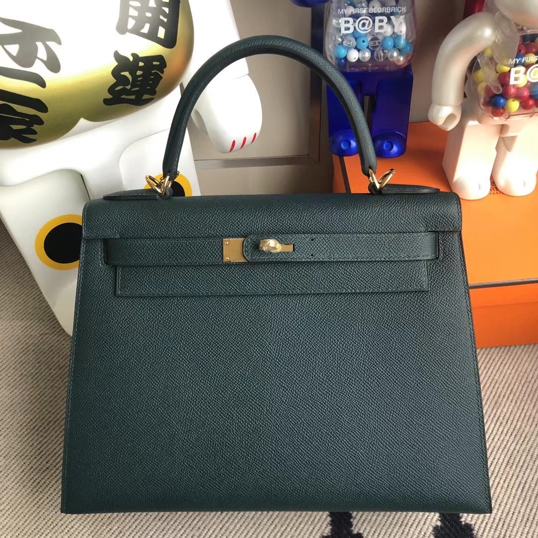 Hermes Kelly 28cm Epsom 6O松柏綠 Vert Cypres 全手工縫製 金扣