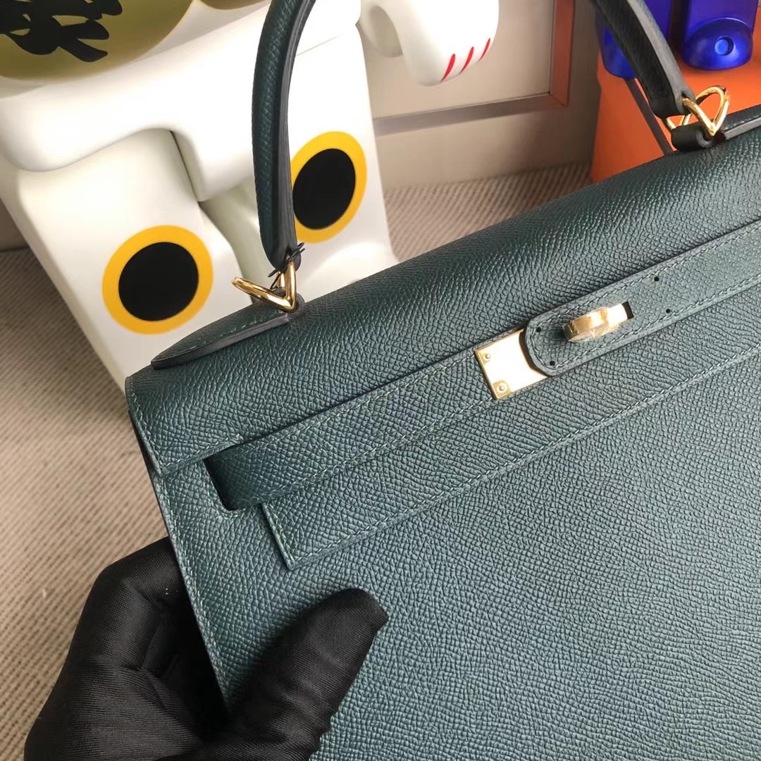 Hermes Kelly 28cm Epsom 6O松柏綠 Vert Cypres 全手工縫製 金扣