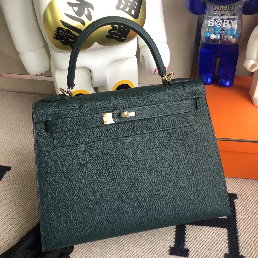 Hermes Kelly 28cm Epsom 6O松柏綠 Vert Cypres 全手工縫製 金扣