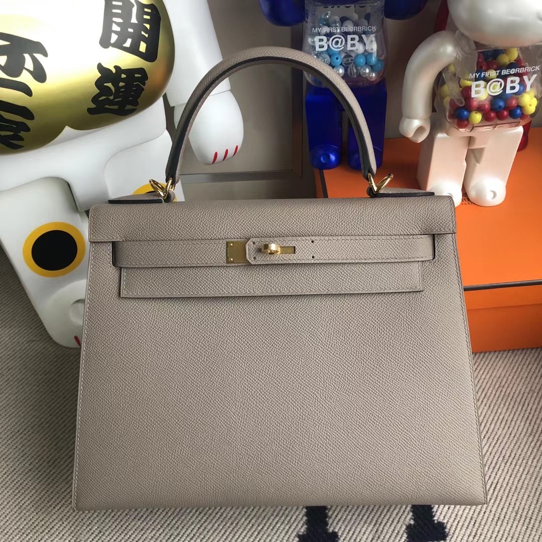 臺灣臺中市 Hermes Kelly 28cm Epsom M8瀝青灰 Gris Asphalte 全手工縫製 金扣