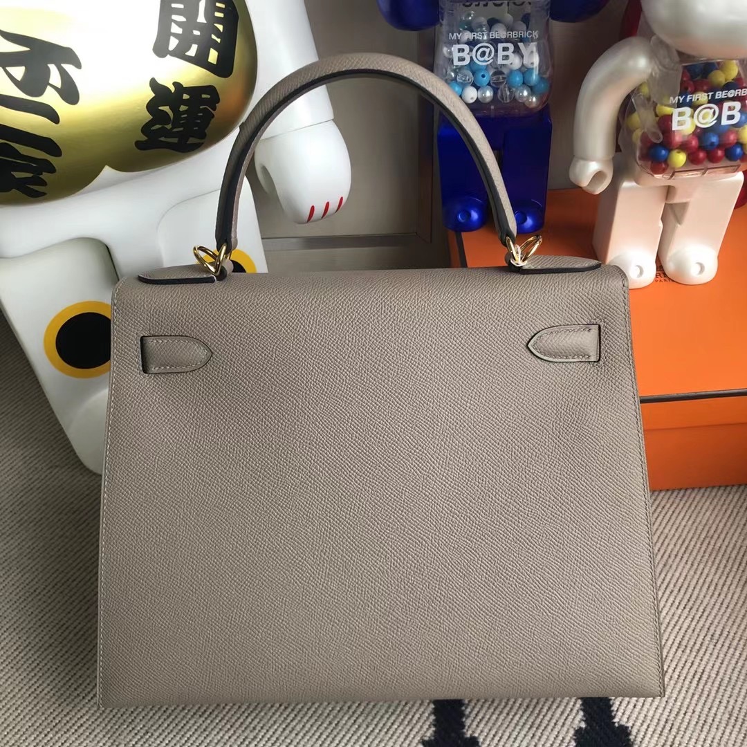 臺灣臺中市 Hermes Kelly 28cm Epsom M8瀝青灰 Gris Asphalte 全手工縫製 金扣