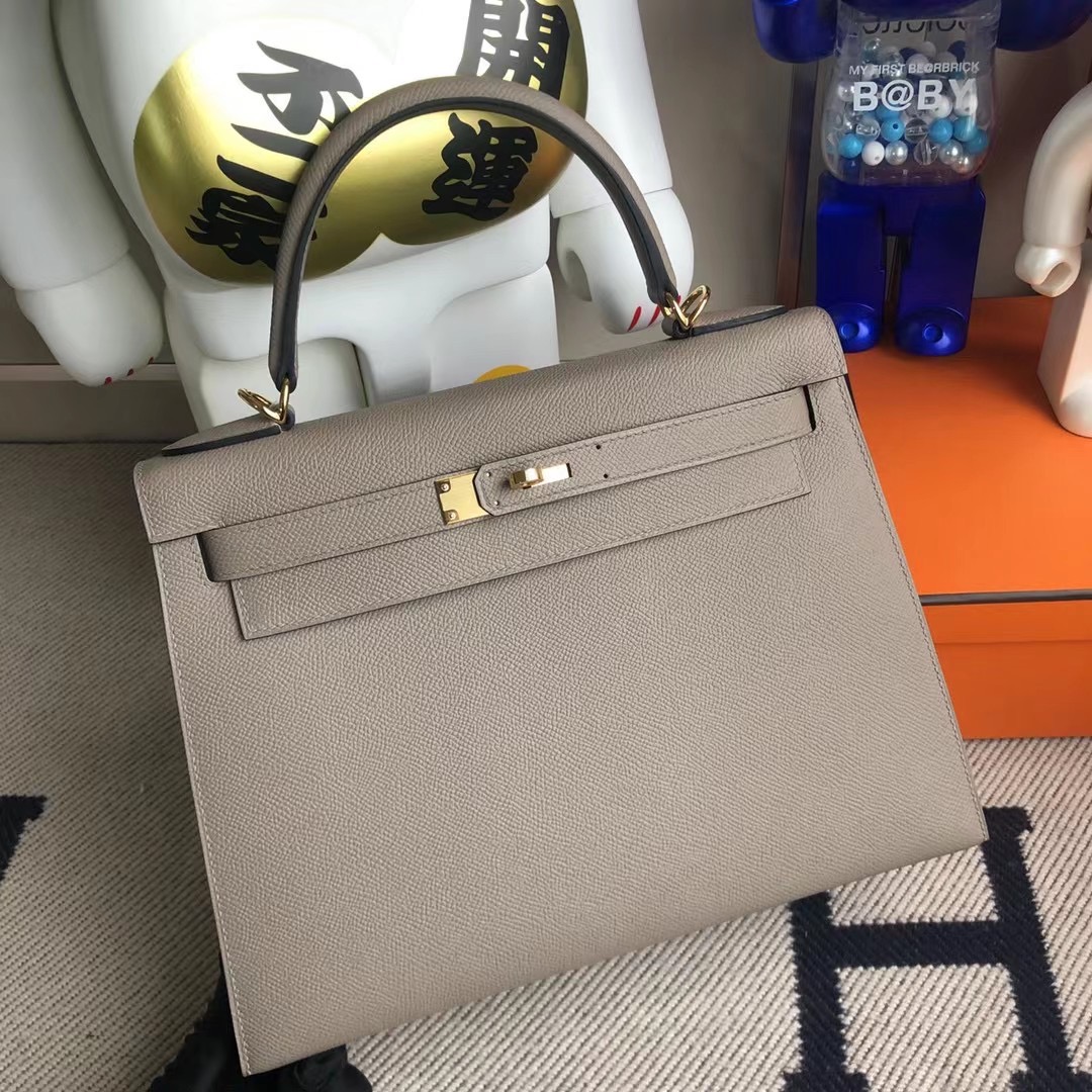 臺灣臺中市 Hermes Kelly 28cm Epsom M8瀝青灰 Gris Asphalte 全手工縫製 金扣