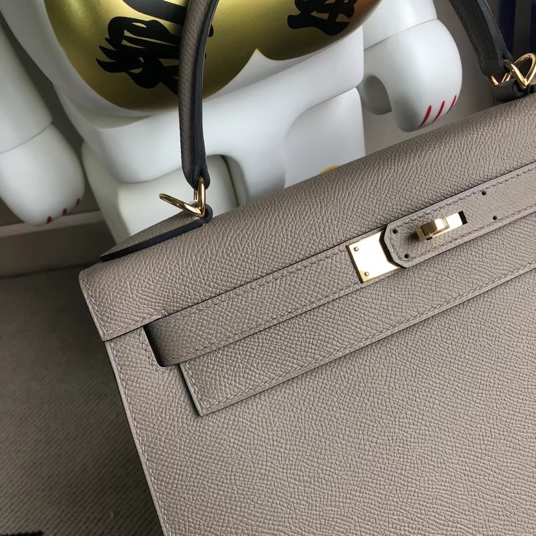 臺灣臺中市 Hermes Kelly 28cm Epsom M8瀝青灰 Gris Asphalte 全手工縫製 金扣