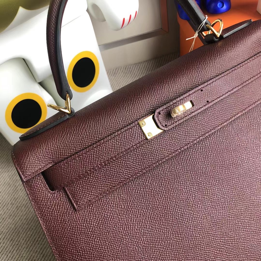 愛馬仕凱莉包價格多少錢 Hermes Kelly 28cm Epsom 57波爾多酒紅 Bordeaux 金扣