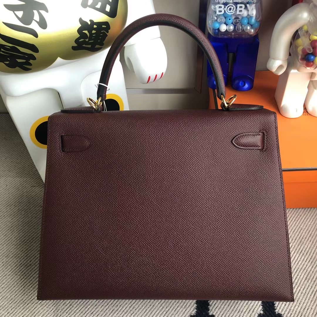 愛馬仕凱莉包價格多少錢 Hermes Kelly 28cm Epsom 57波爾多酒紅 Bordeaux 金扣