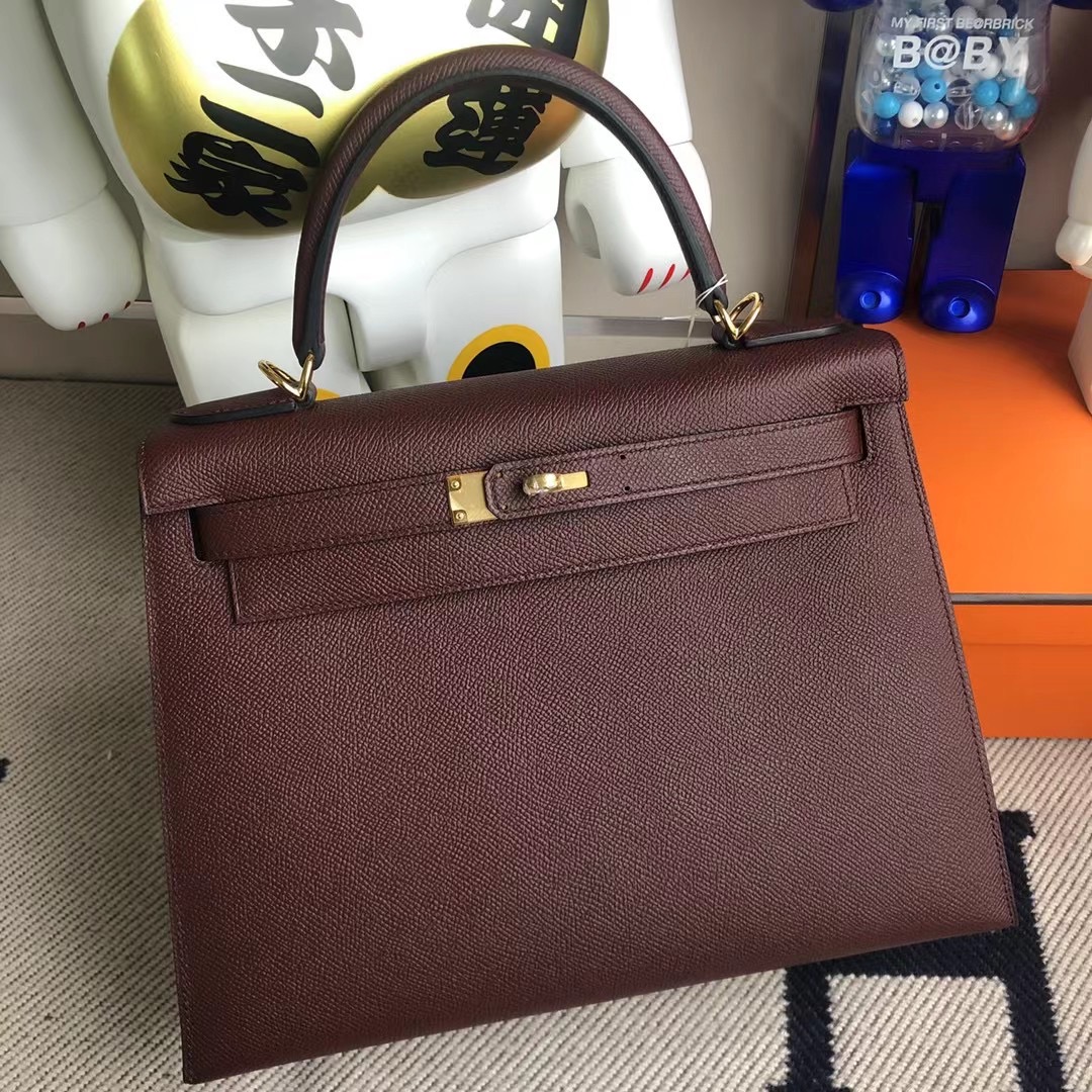 愛馬仕凱莉包價格多少錢 Hermes Kelly 28cm Epsom 57波爾多酒紅 Bordeaux 金扣