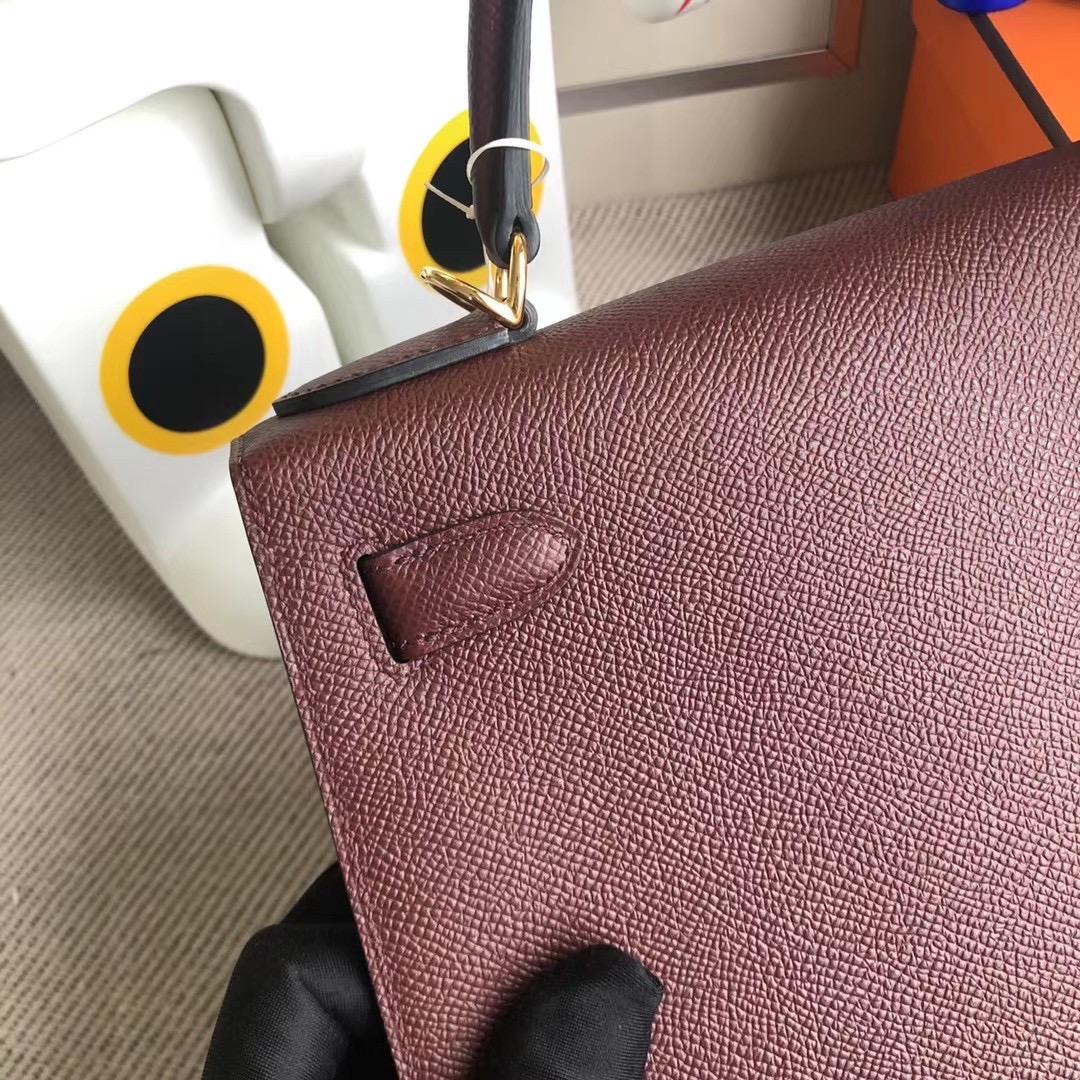 愛馬仕凱莉包價格多少錢 Hermes Kelly 28cm Epsom 57波爾多酒紅 Bordeaux 金扣