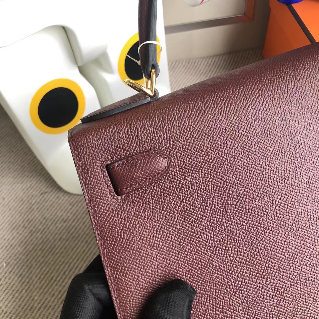 愛馬仕凱莉包價格多少錢 Hermes Kelly 28cm Epsom 57波爾多酒紅 Bordeaux 金扣