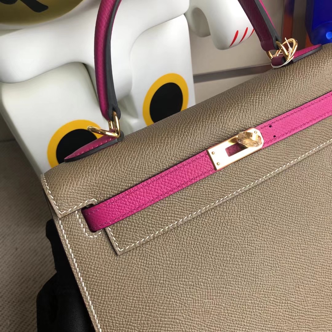 Hermes Kelly 25cm Epsom HSS 18 Etoupe 大象灰 L3 Rose Purple 玫瑰紫 金扣