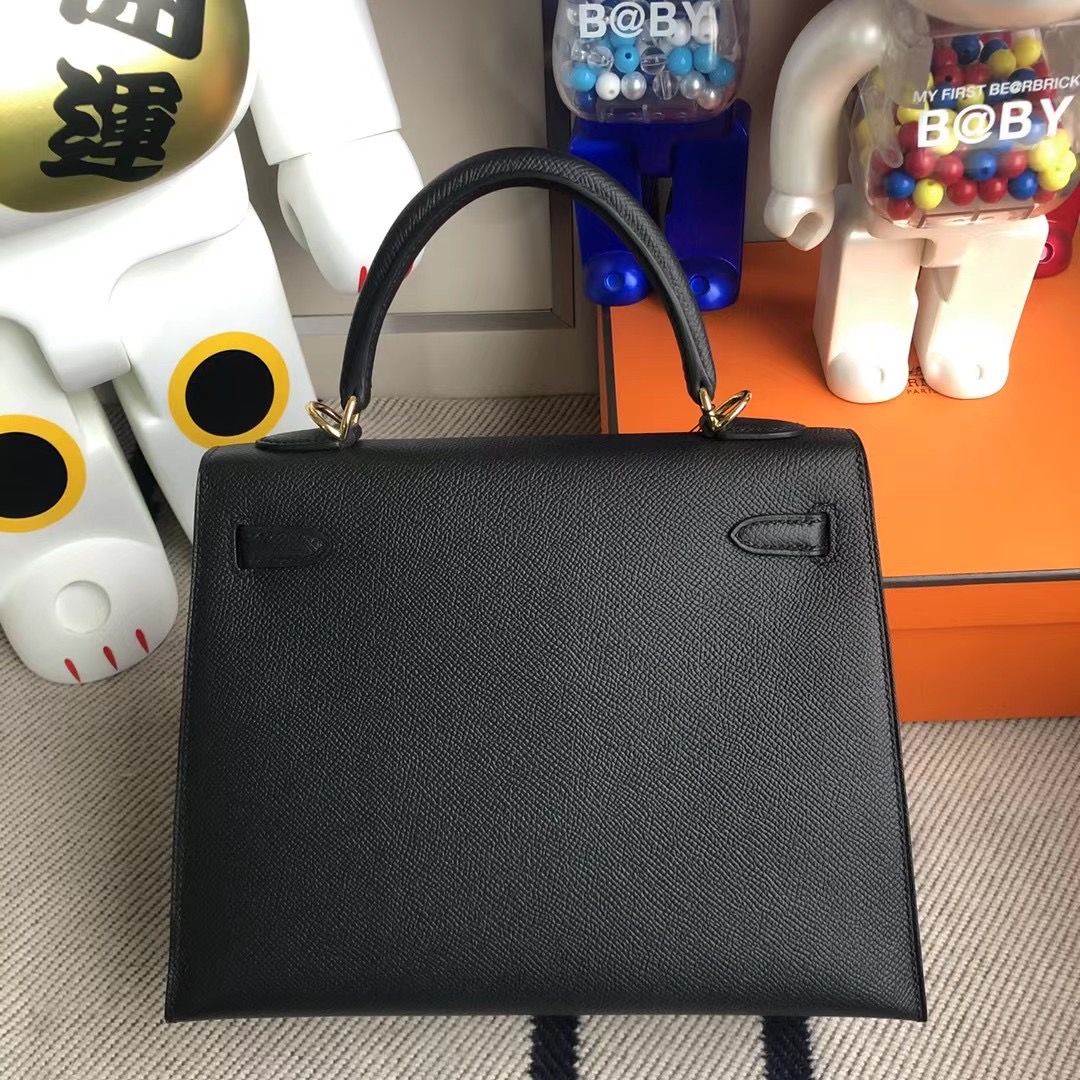 Qatar Doha Hermes Kelly 25cm Epsom CC89 Noir 黑色 全手工蜜蠟線縫 金扣