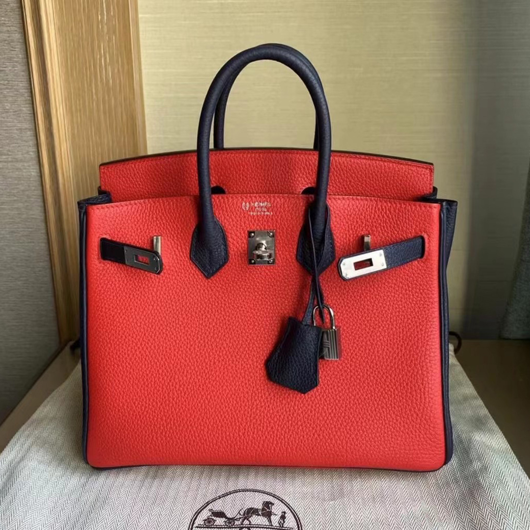 Hermes Birkin 25cm Togo S3 Rose de coeur 心紅色/2Z Blue Nuit 午夜藍 銀扣