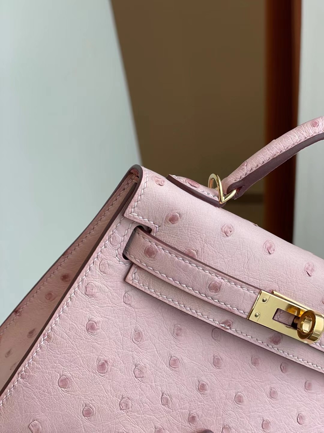 Hermes Kelly Mini II 3Q Rose Sakura 新粉色 Ostrich 全手工蜜蠟線縫製