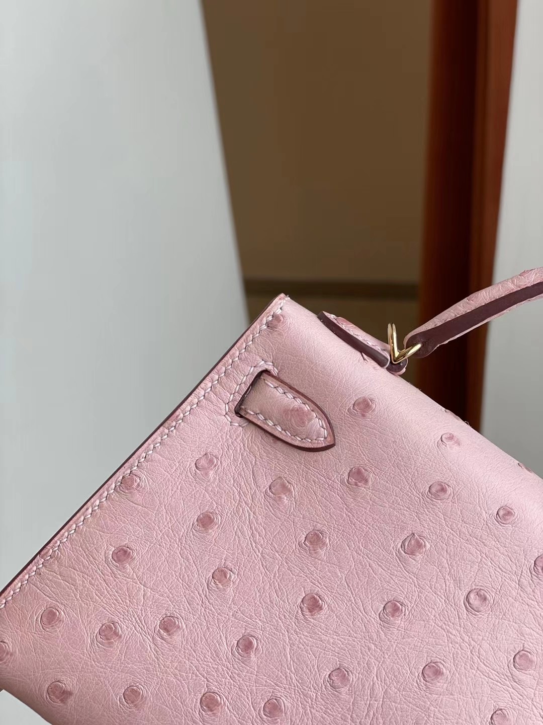 Hermes Kelly Mini II 3Q Rose Sakura 新粉色 Ostrich 全手工蜜蠟線縫製