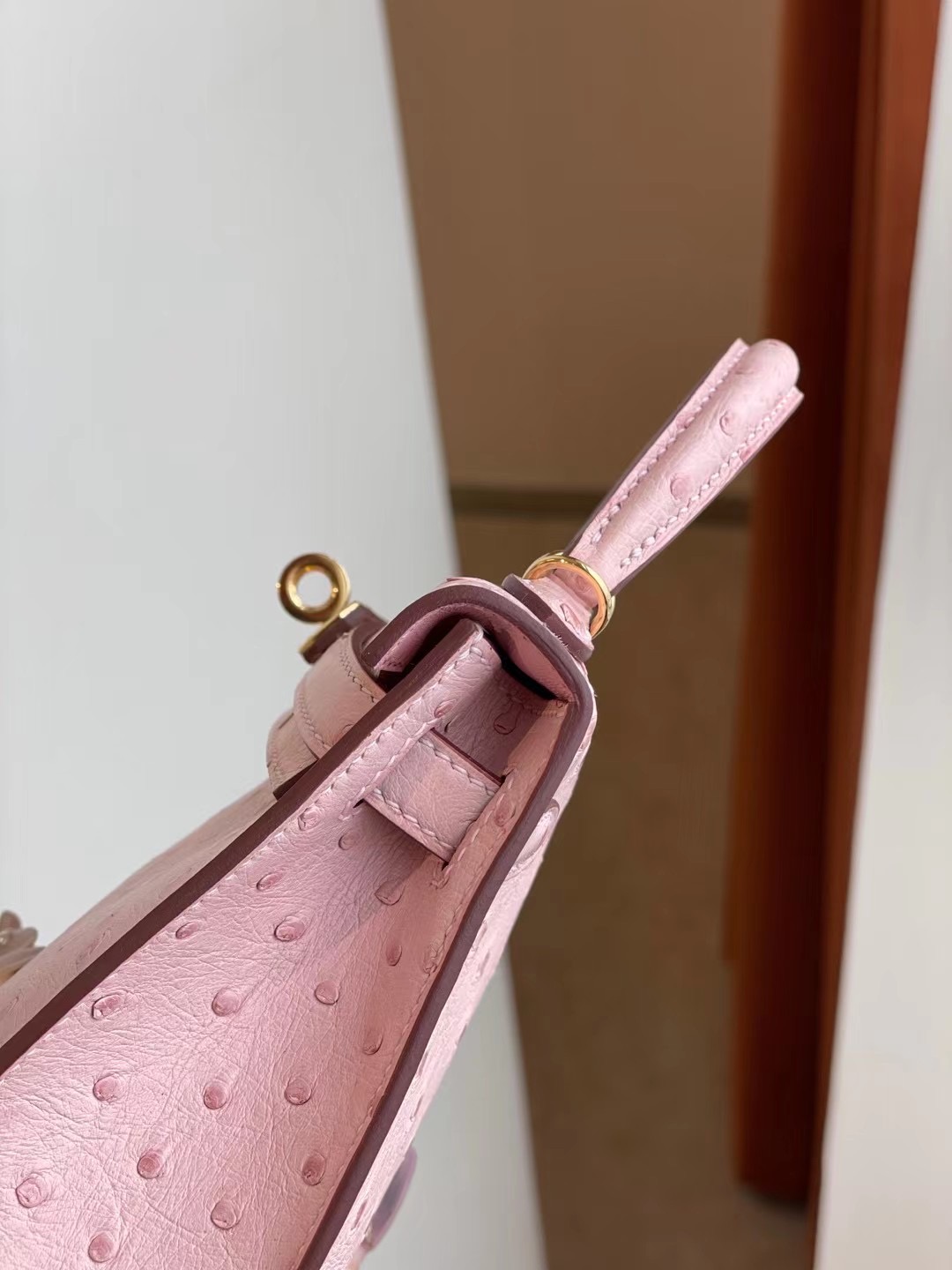 Hermes Kelly Mini II 3Q Rose Sakura 新粉色 Ostrich 全手工蜜蠟線縫製