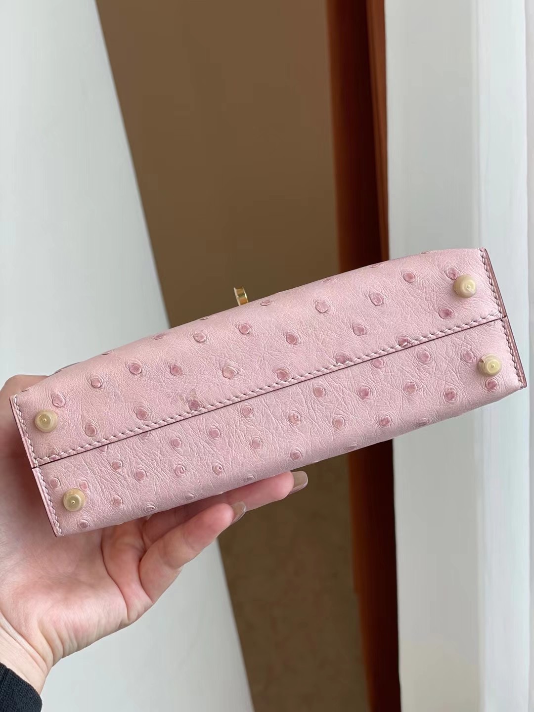 Hermes Kelly Mini II 3Q Rose Sakura 新粉色 Ostrich 全手工蜜蠟線縫製