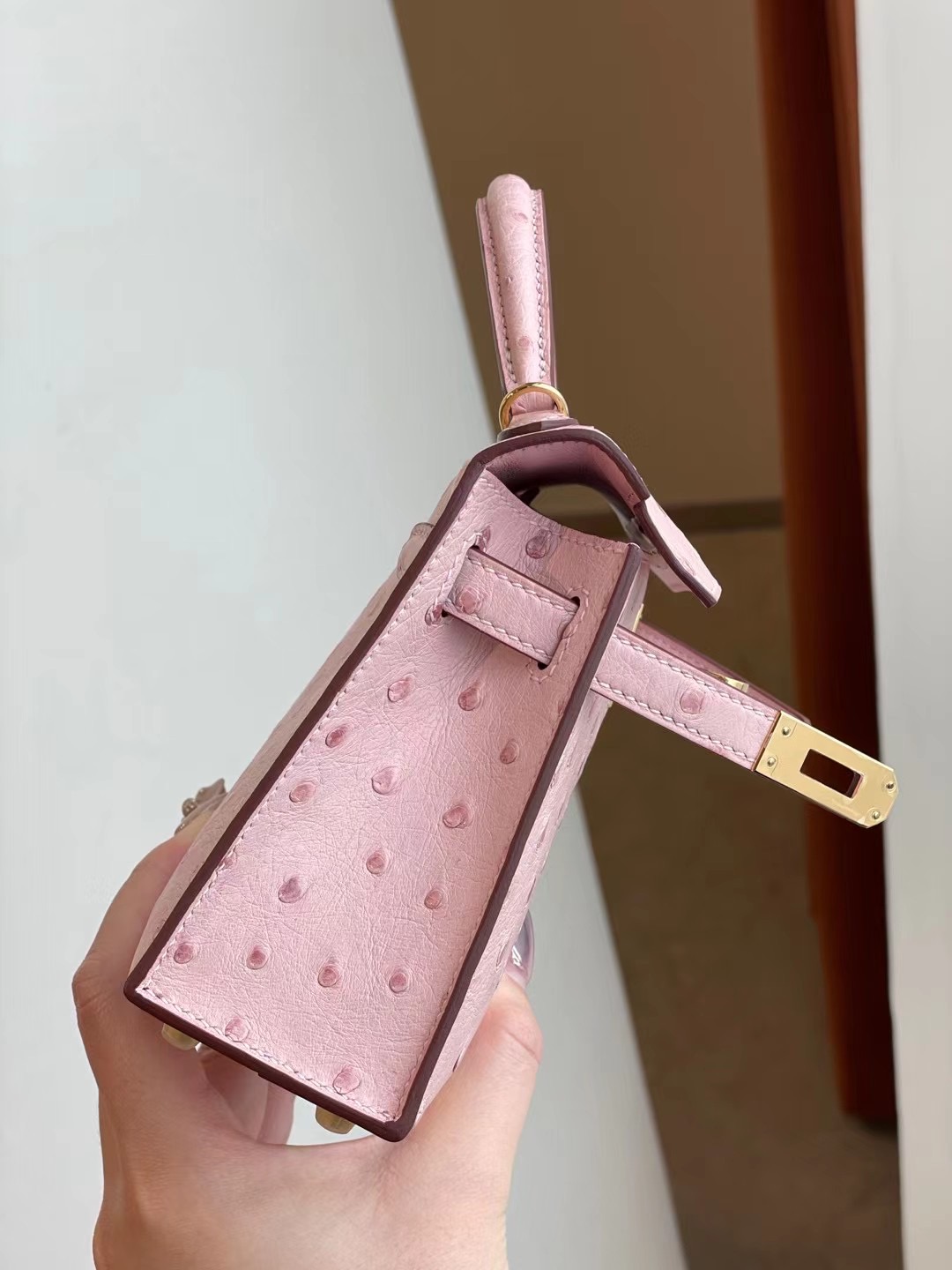 Hermes Kelly Mini II 3Q Rose Sakura 新粉色 Ostrich 全手工蜜蠟線縫製