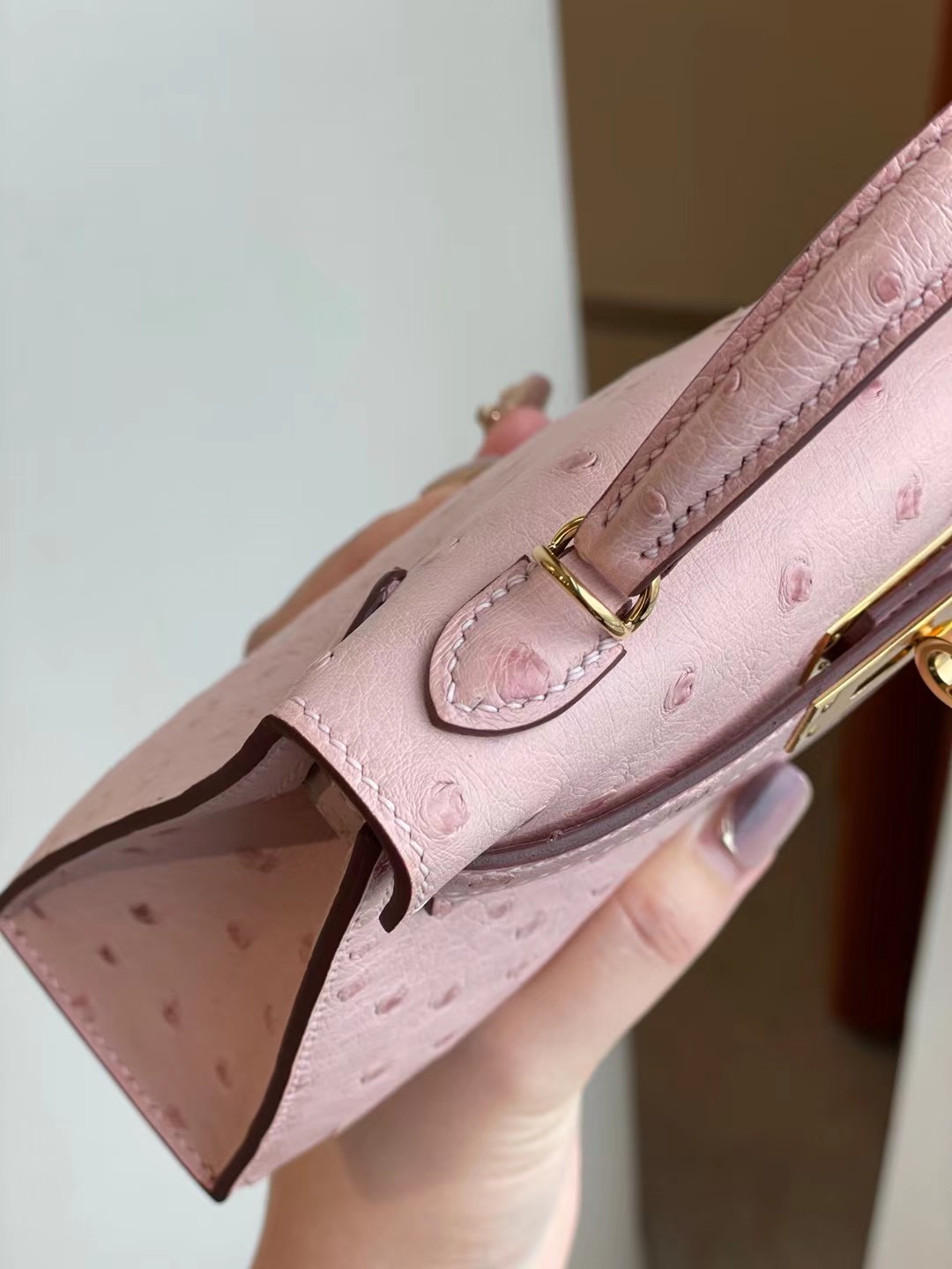 Hermes Kelly Mini II 3Q Rose Sakura 新粉色 Ostrich 全手工蜜蠟線縫製