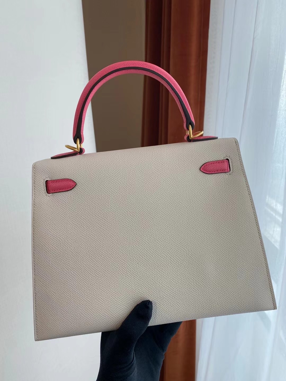 Hermes Kelly 25cm HSS Epsom Craie 奶昔白 拼 CCU5 Rose Lipstick 唇膏粉