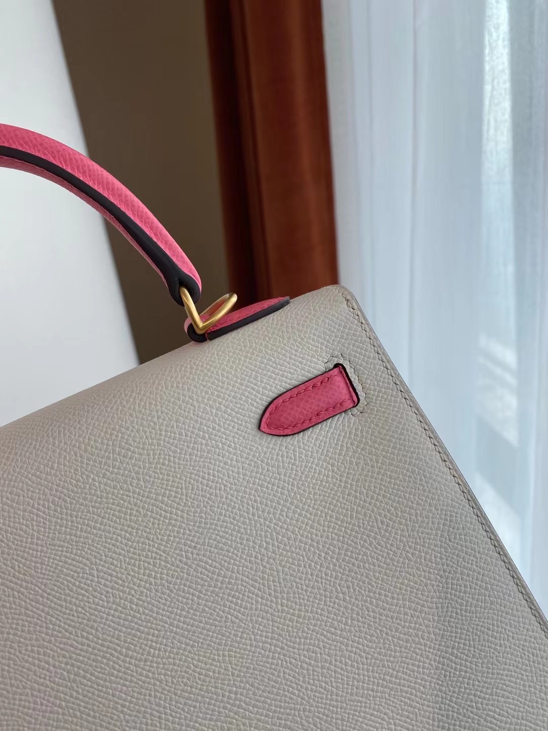 Hermes Kelly 25cm HSS Epsom Craie 奶昔白 拼 CCU5 Rose Lipstick 唇膏粉