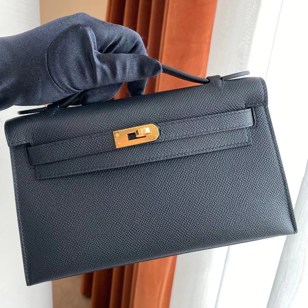 廣州愛馬仕手拿包 晚宴包 Hermes Mini Kelly Pochette Epsom CC89 Noir 黑色