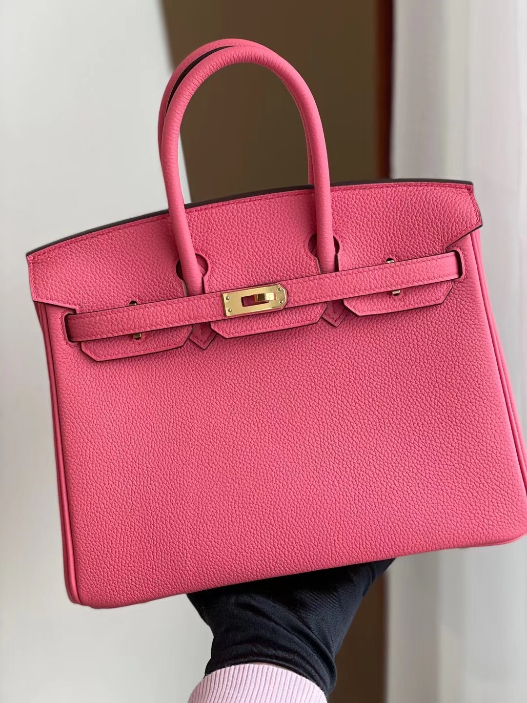 Hermes Birkin 25cm Togo CCU5 Rose Lipstick 唇膏粉 全手工蜜蠟線縫製金扣