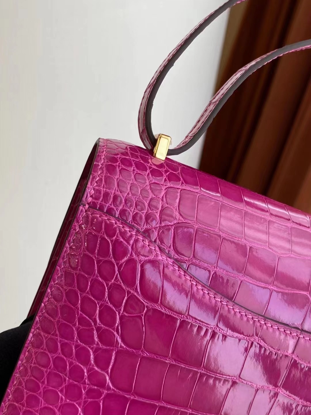 Hermes Constance 19cm J5 天方夜譚粉紫 Rose sheheraradez 亮面美洲鱷魚金扣