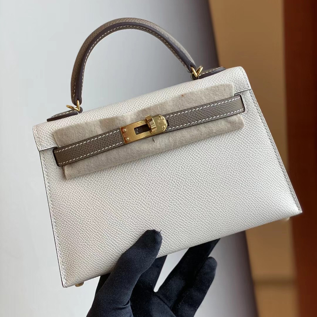 Hermes Kelly Mini II 2代 Hss Epsom 10 Craie 奶昔白 18 大象灰 Etoupe 馬蹄印 金扣