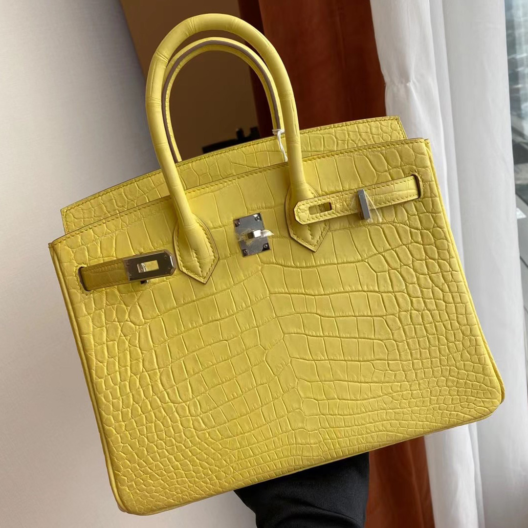 Hermes Birkin 30cm crocodile 9R lemon 檸檬黃 全手工蜜蠟線縫製銀扣