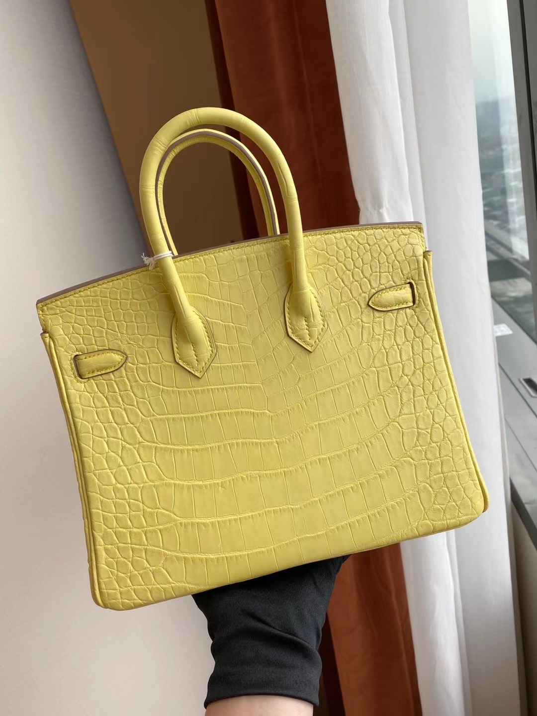 Hermes Birkin 30cm crocodile 9R lemon 檸檬黃 全手工蜜蠟線縫製銀扣