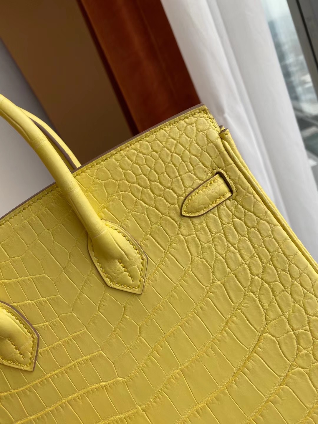 Hermes Birkin 30cm crocodile 9R lemon 檸檬黃 全手工蜜蠟線縫製銀扣