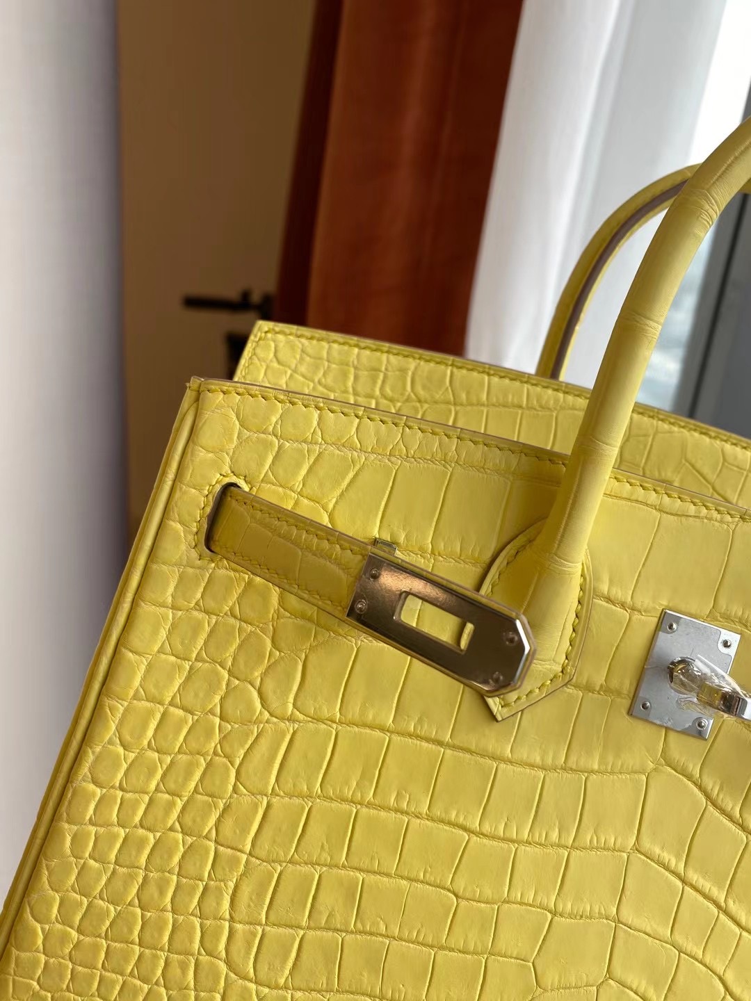 Hermes Birkin 30cm crocodile 9R lemon 檸檬黃 全手工蜜蠟線縫製銀扣