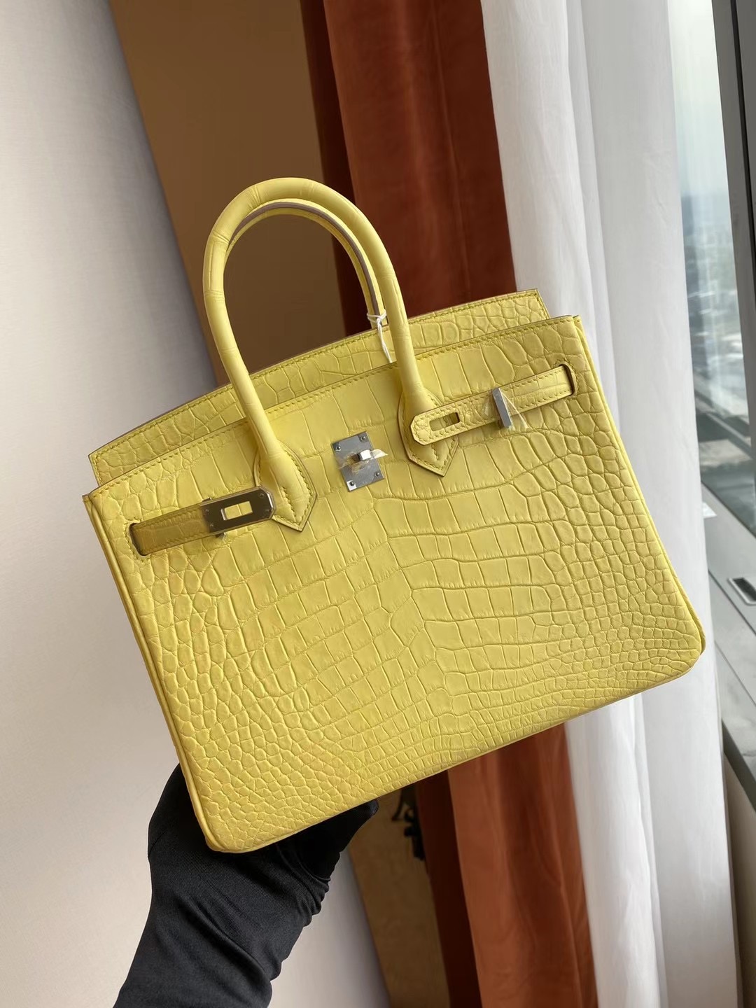 Hermes Birkin 30cm crocodile 9R lemon 檸檬黃 全手工蜜蠟線縫製銀扣