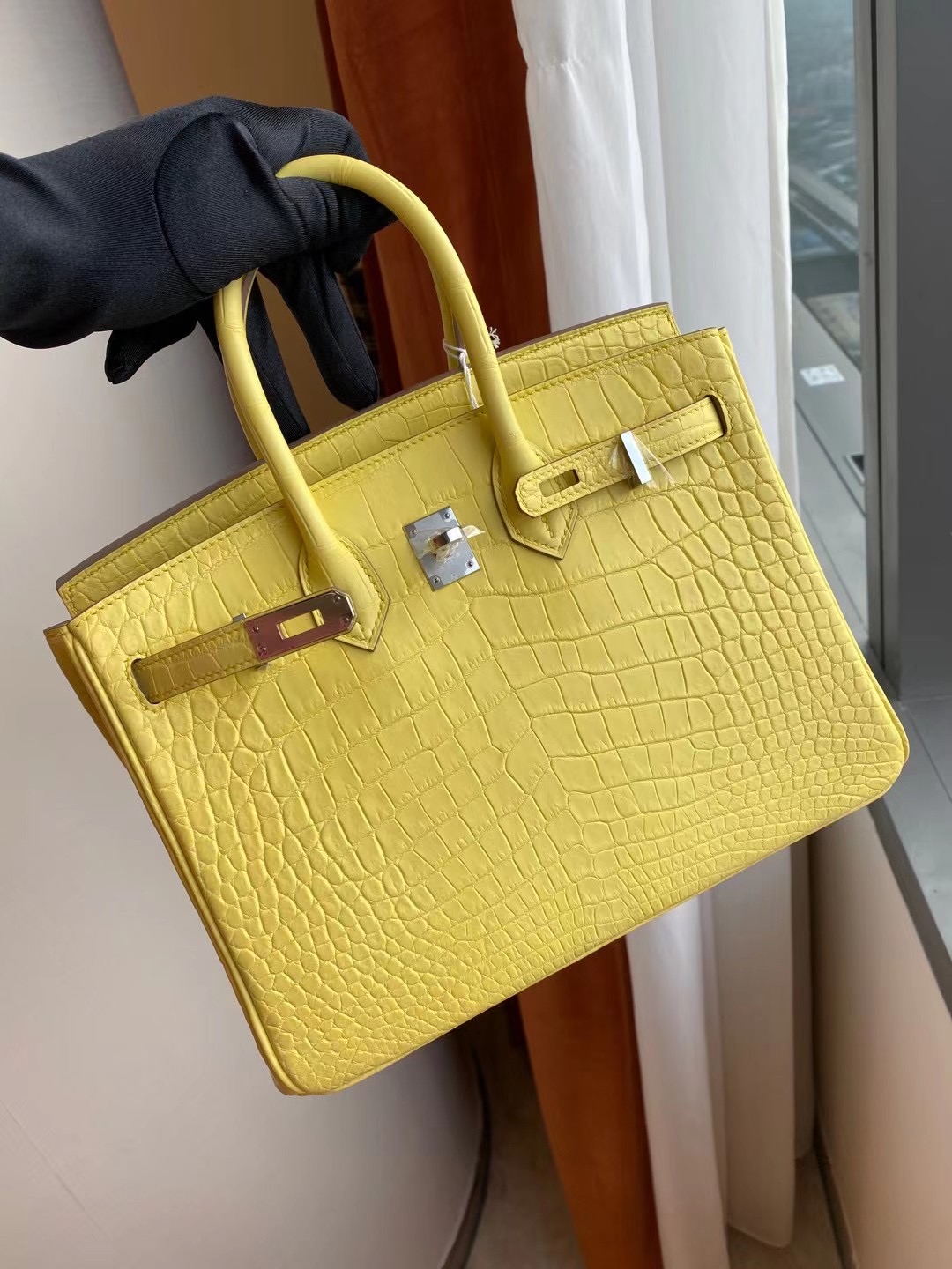 Hermes Birkin 30cm crocodile 9R lemon 檸檬黃 全手工蜜蠟線縫製銀扣