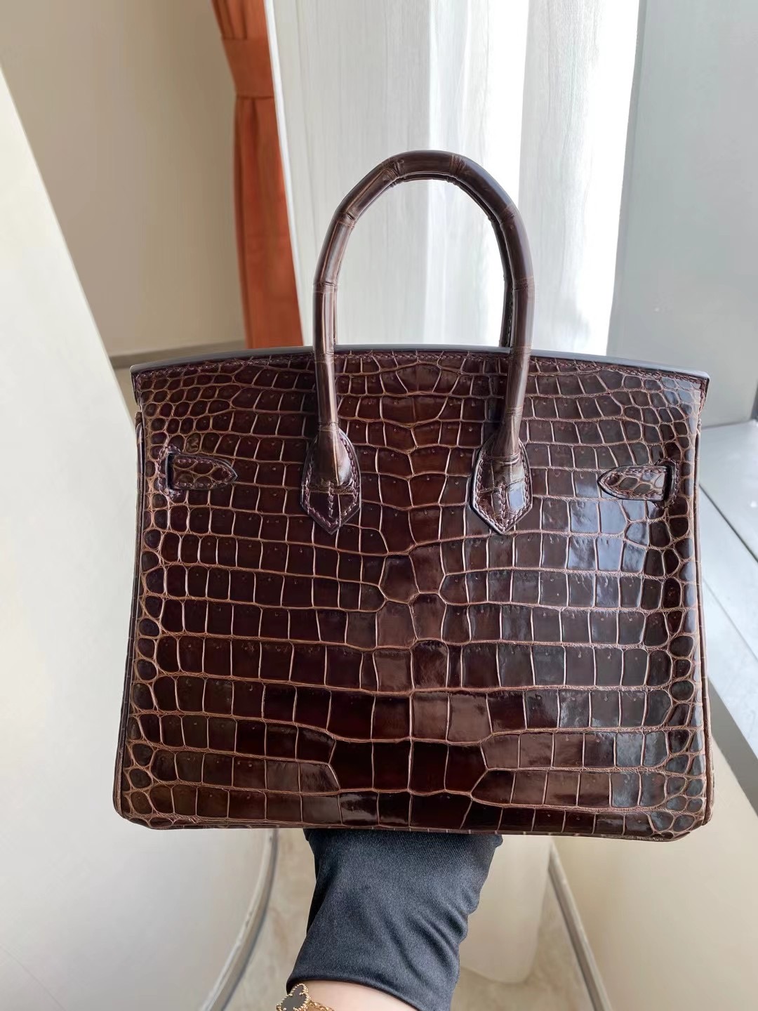 Hermes Birkin 30cm crocodile CK47 Chocolate 巧克力 全手工蜜蠟線縫製金扣