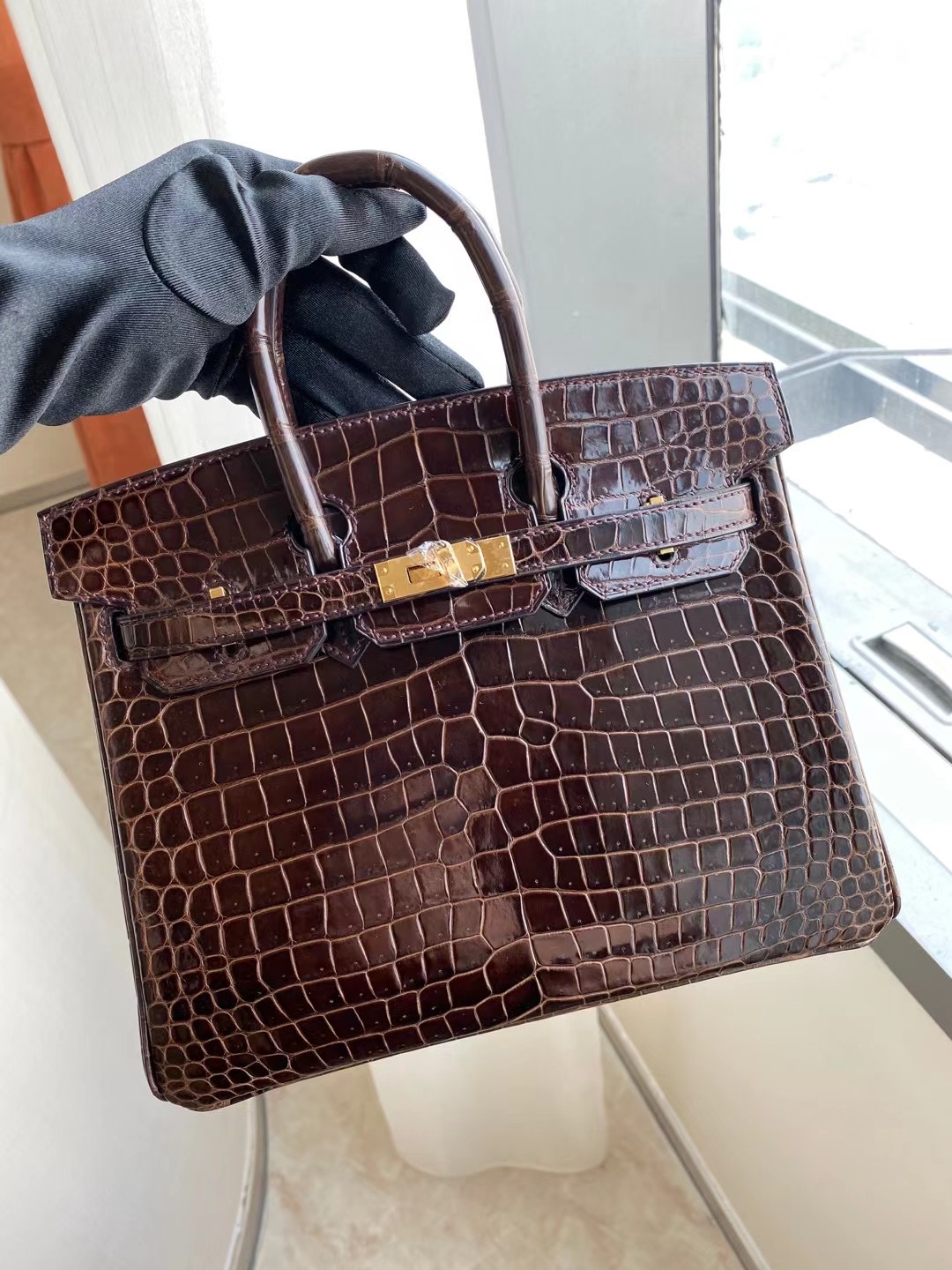 Hermes Birkin 30cm crocodile CK47 Chocolate 巧克力 全手工蜜蠟線縫製金扣