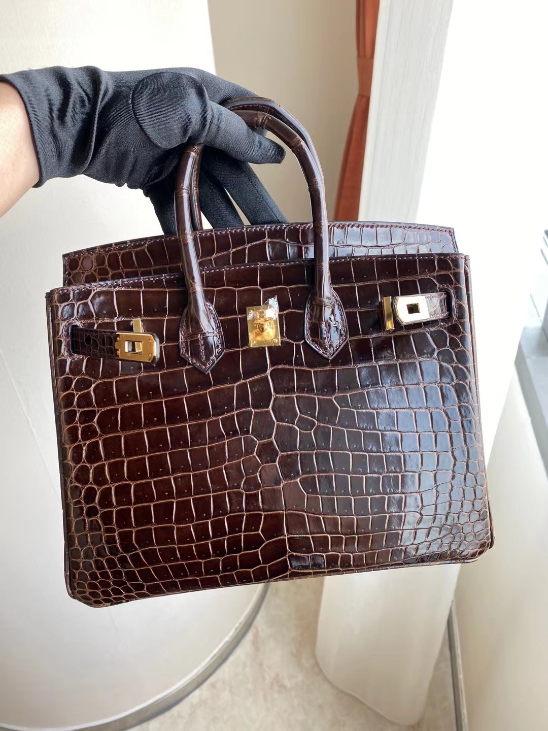 Hermes Birkin 30cm crocodile CK47 Chocolate 巧克力 全手工蜜蠟線縫製金扣