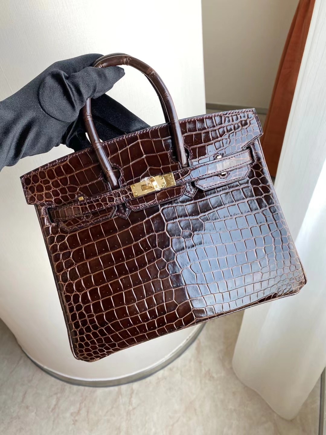 Hermes Birkin 30cm crocodile CK47 Chocolate 巧克力 全手工蜜蠟線縫製金扣